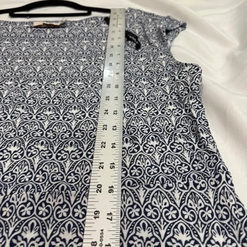Tory‎ Burch Blue White Pattern Dress 100% Rayon L Womens